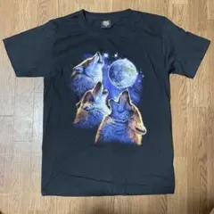 アニマル　Tシャツ　狼　ウルフ　タイ　半袖　黒　ブラック