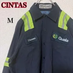 CINTAS シンタス 企業系 刺繍 ワークシャツ M ネイビー 反射ストライプ