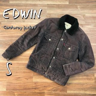 EDWINエドウィン 503R 裏ボアデニムジャケットＳ黒ボア襟×茶色ブラウン